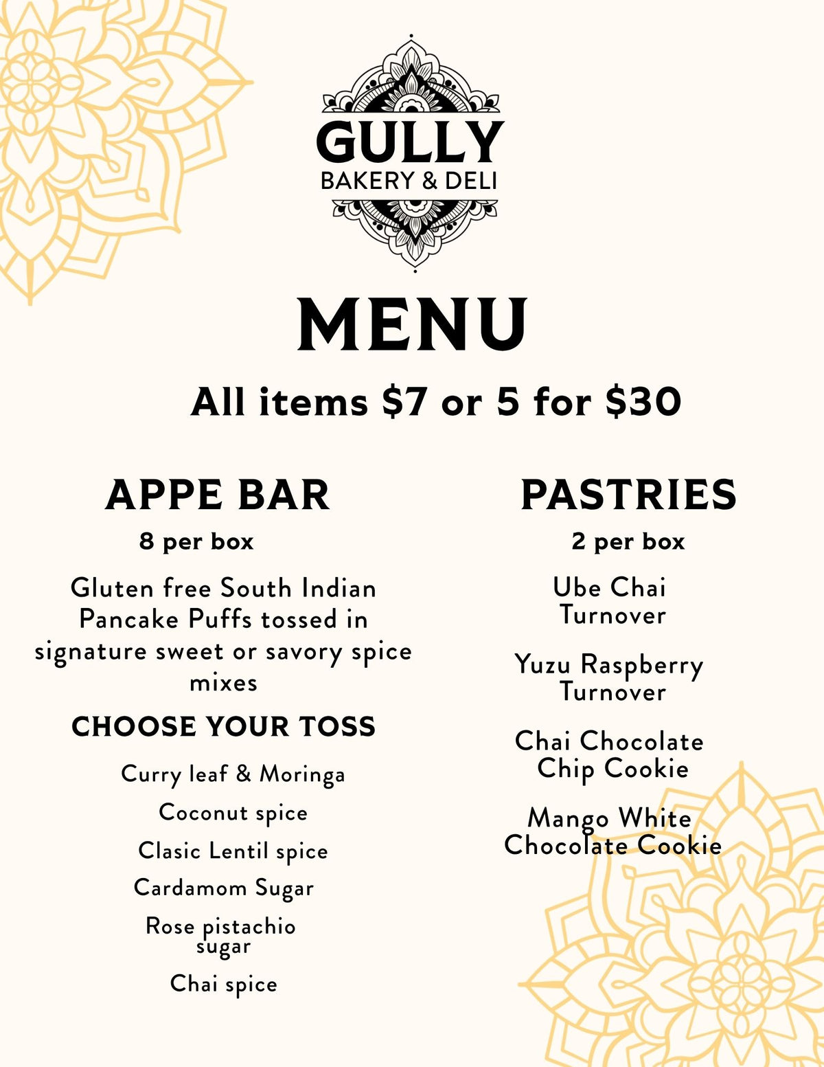 Gully Bakery & Deli menu
